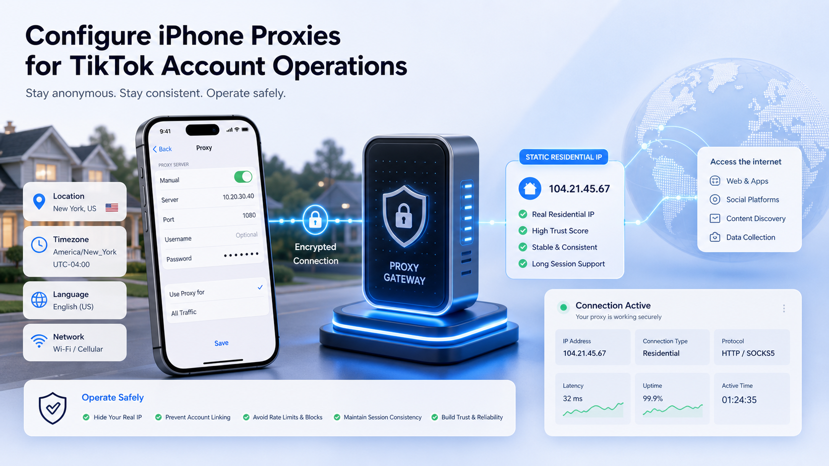 Configure iPhone proxies for TikTok account operations with stable residential IP routing