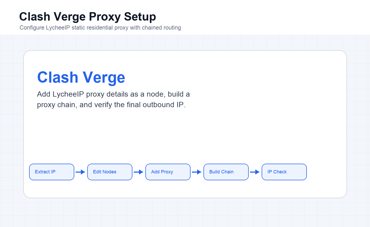 English Clash Verge LycheeIP proxy setup overview