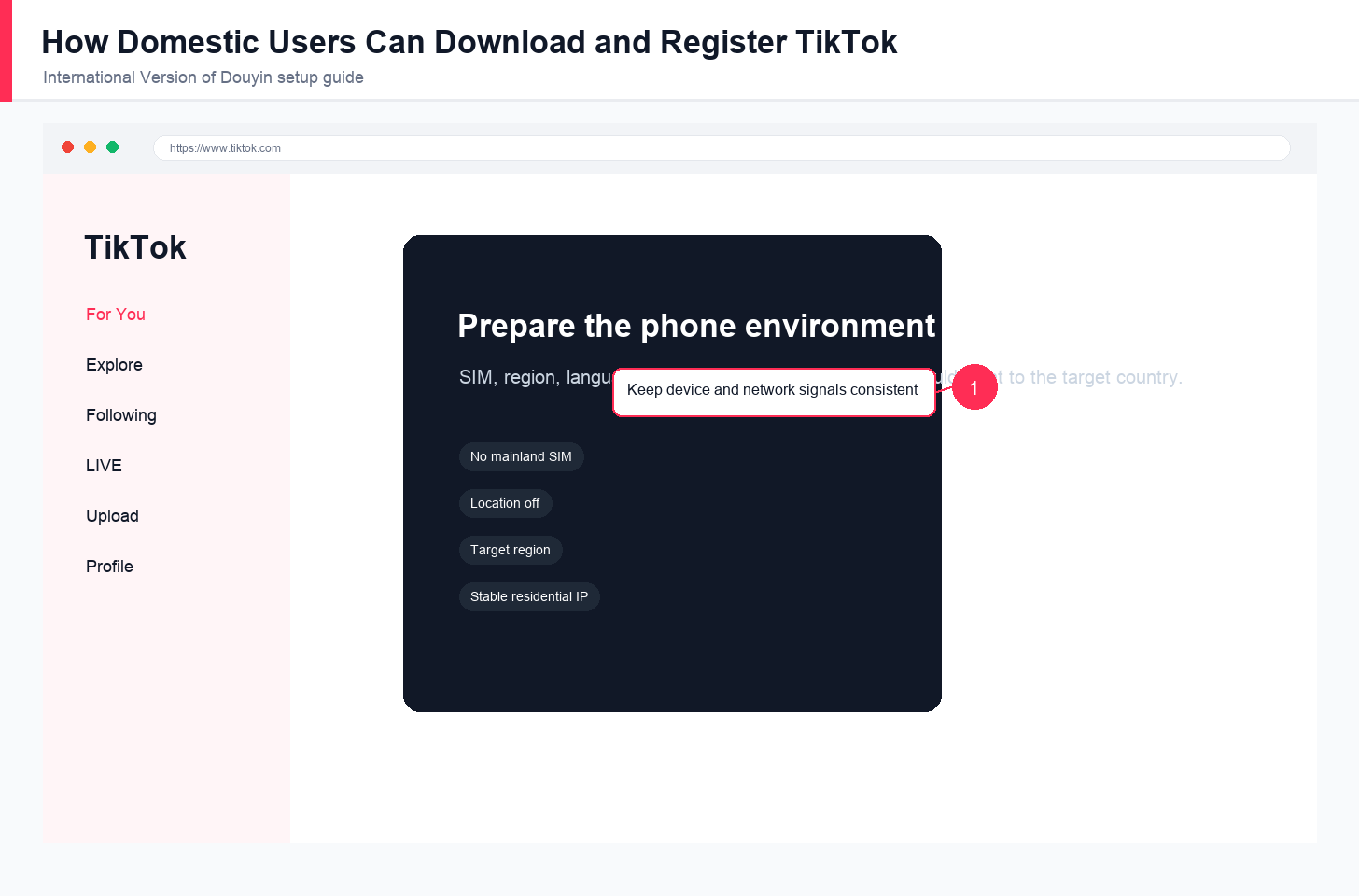 English TikTok download and registration setup overview