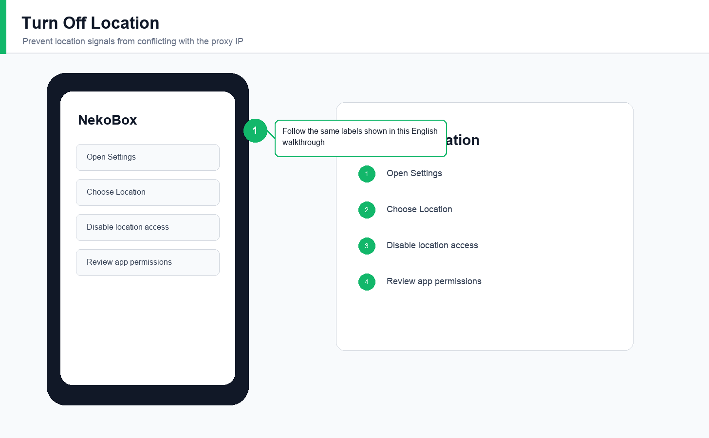 English Android settings screen for turning off location access