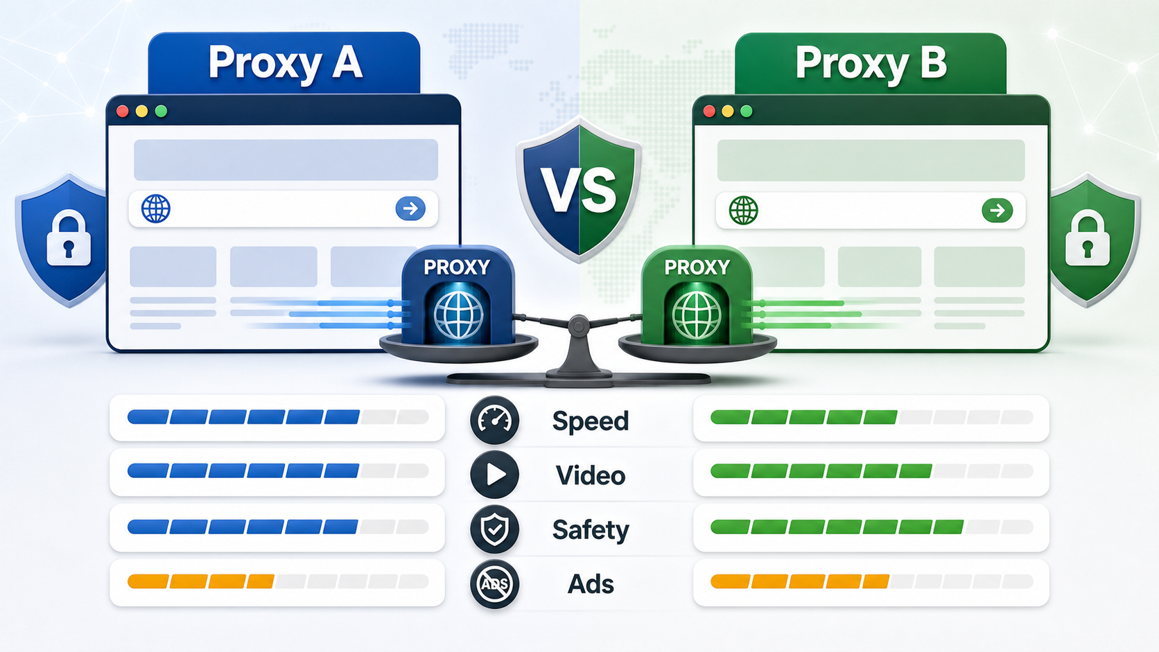 Neutral comparison of two free web proxy interfaces for speed video safety and ads