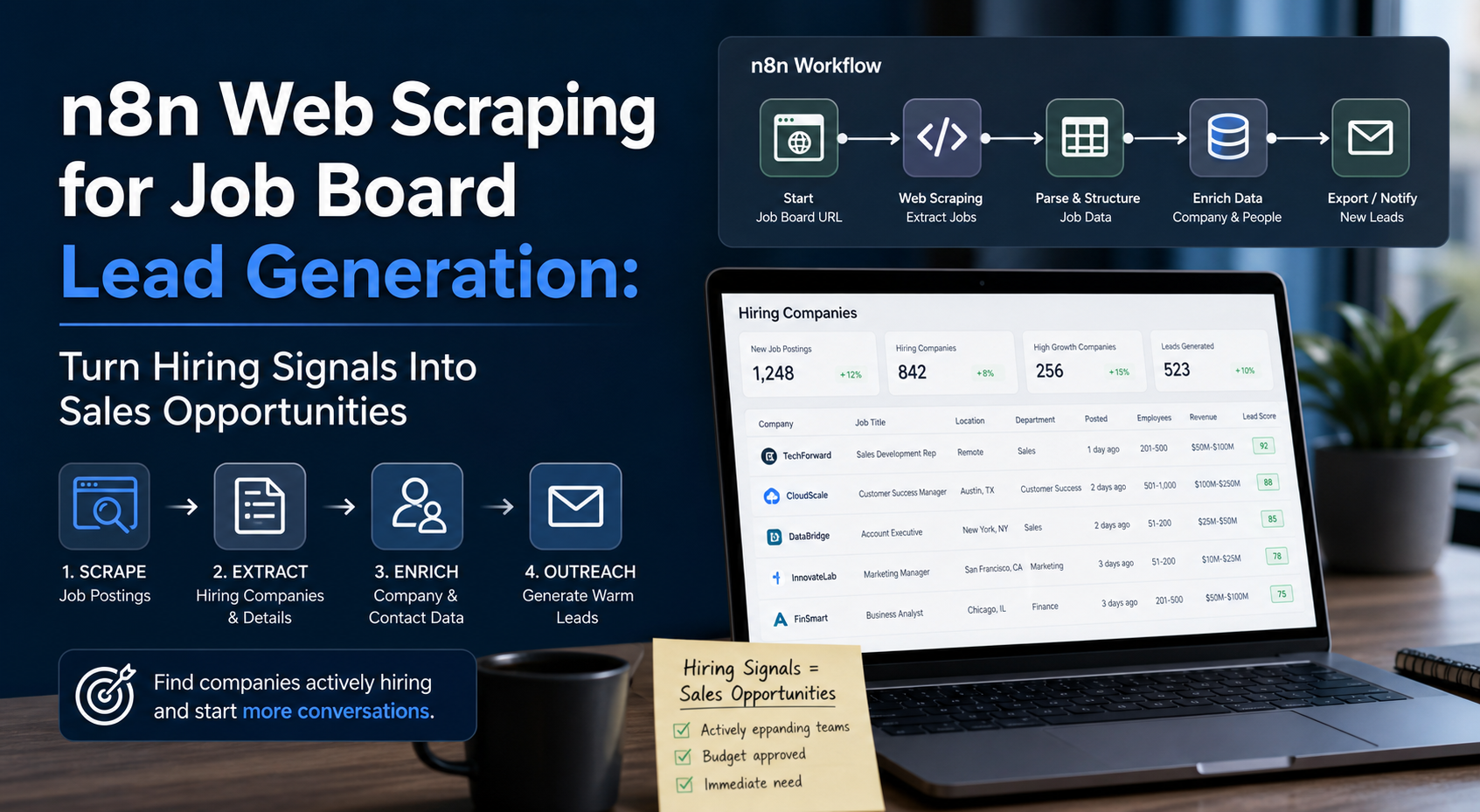 n8n Web Scraping for Job Board Lead Generation: Turn Hiring Signals Into Sales Opportunities featured image