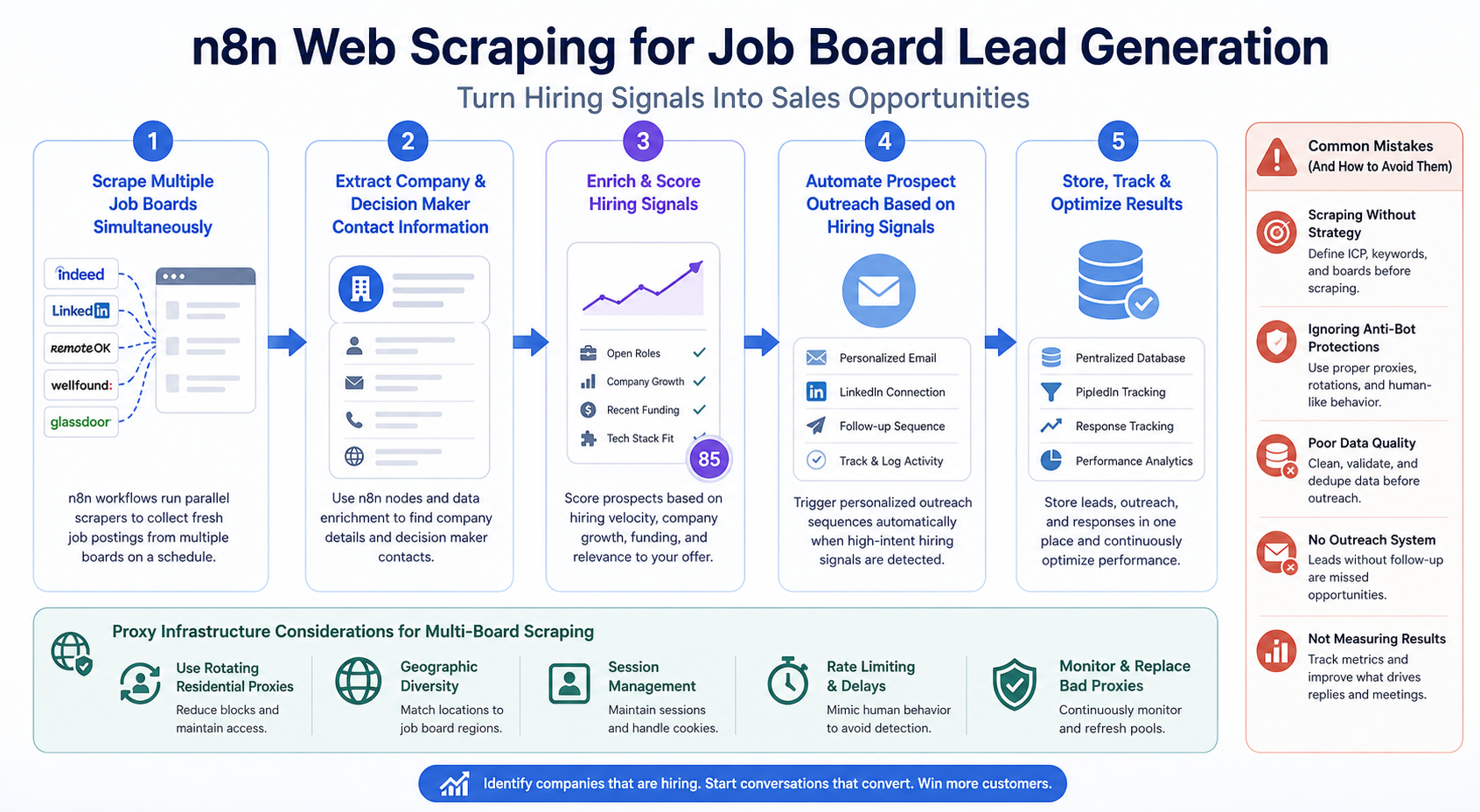n8n Web Scraping for Job Board Lead Generation: Turn Hiring Signals Into Sales Opportunities workflow diagram