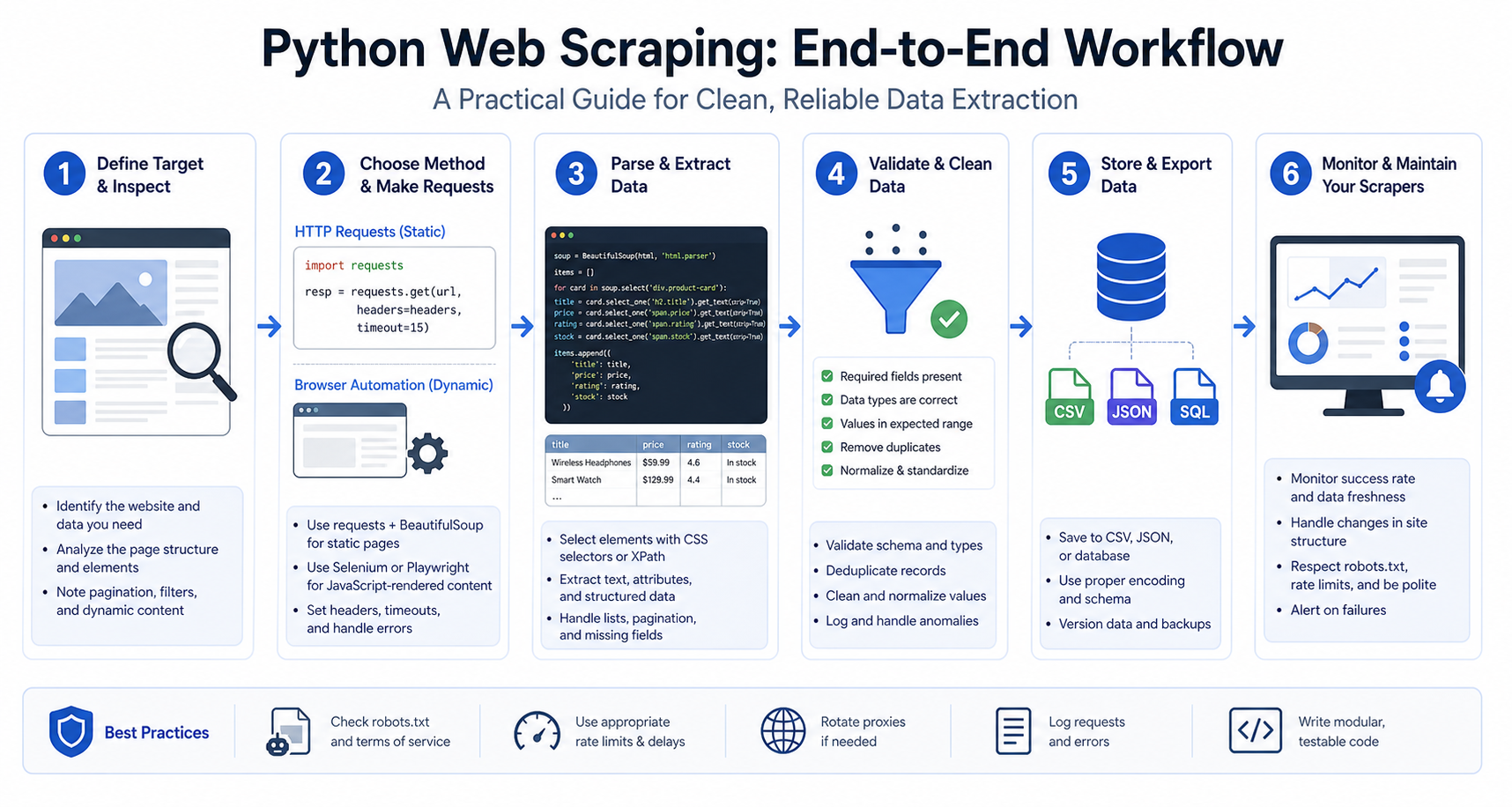 Python Web Scraping: A Practical Guide for Clean, Reliable Data Extraction workflow diagram