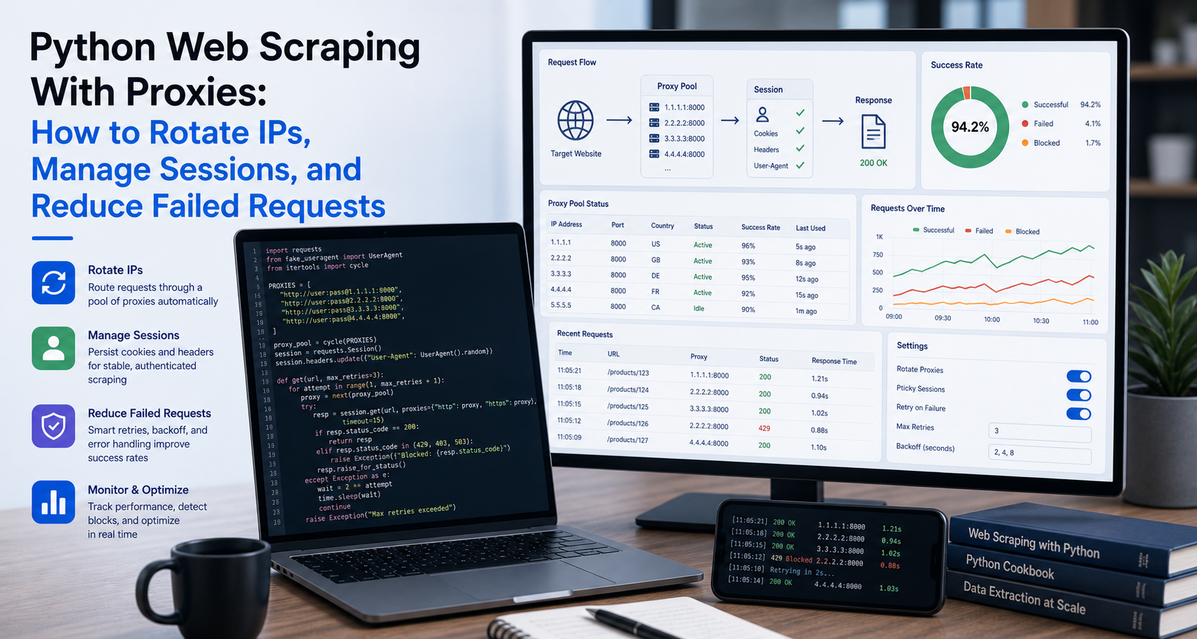 Python Web Scraping With Proxies: How to Rotate IPs, Manage Sessions, and Reduce Failed Requests featured image